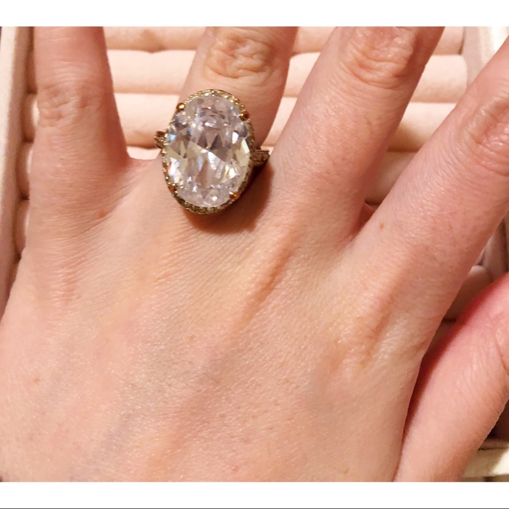 Silver patina CZ diamond ring